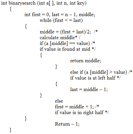 binary search algorithm pseudocode