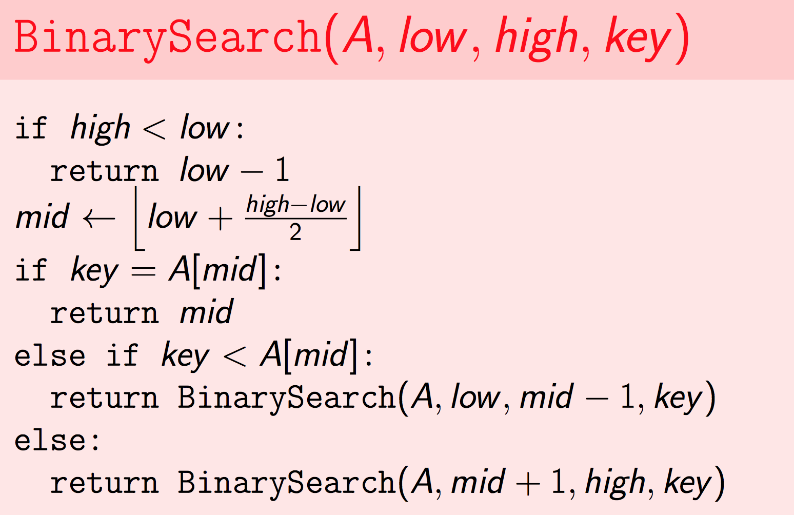 binary search algorithm pseudocode